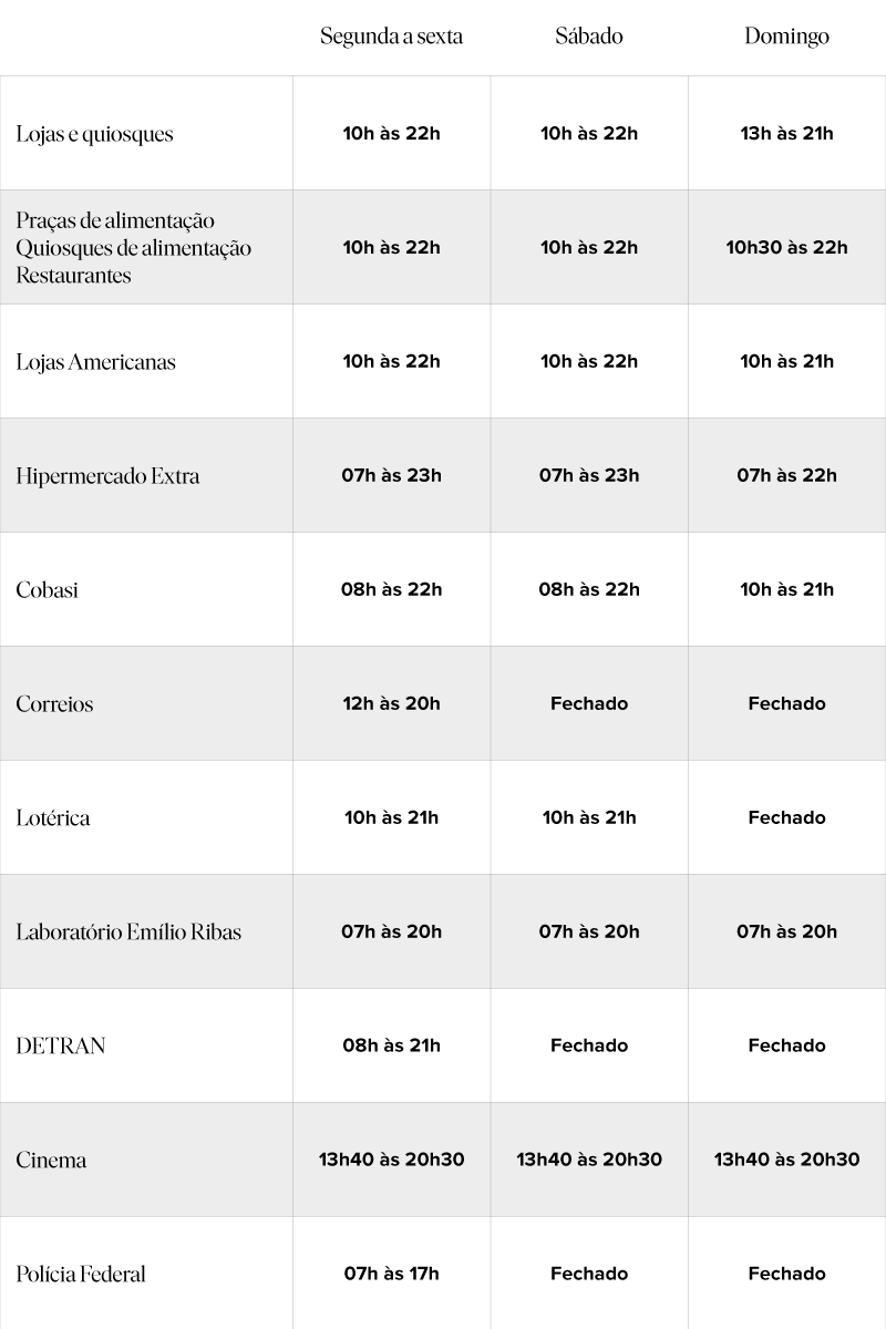 Horário de funcionamento do Iguatemi Fortaleza - Iguatemi Fortaleza